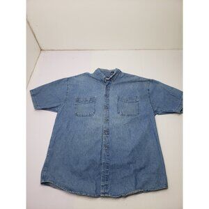 Premier Int. Mens Blue Denim Button Up Short Sleeve Shirt Pockets Size 2XL